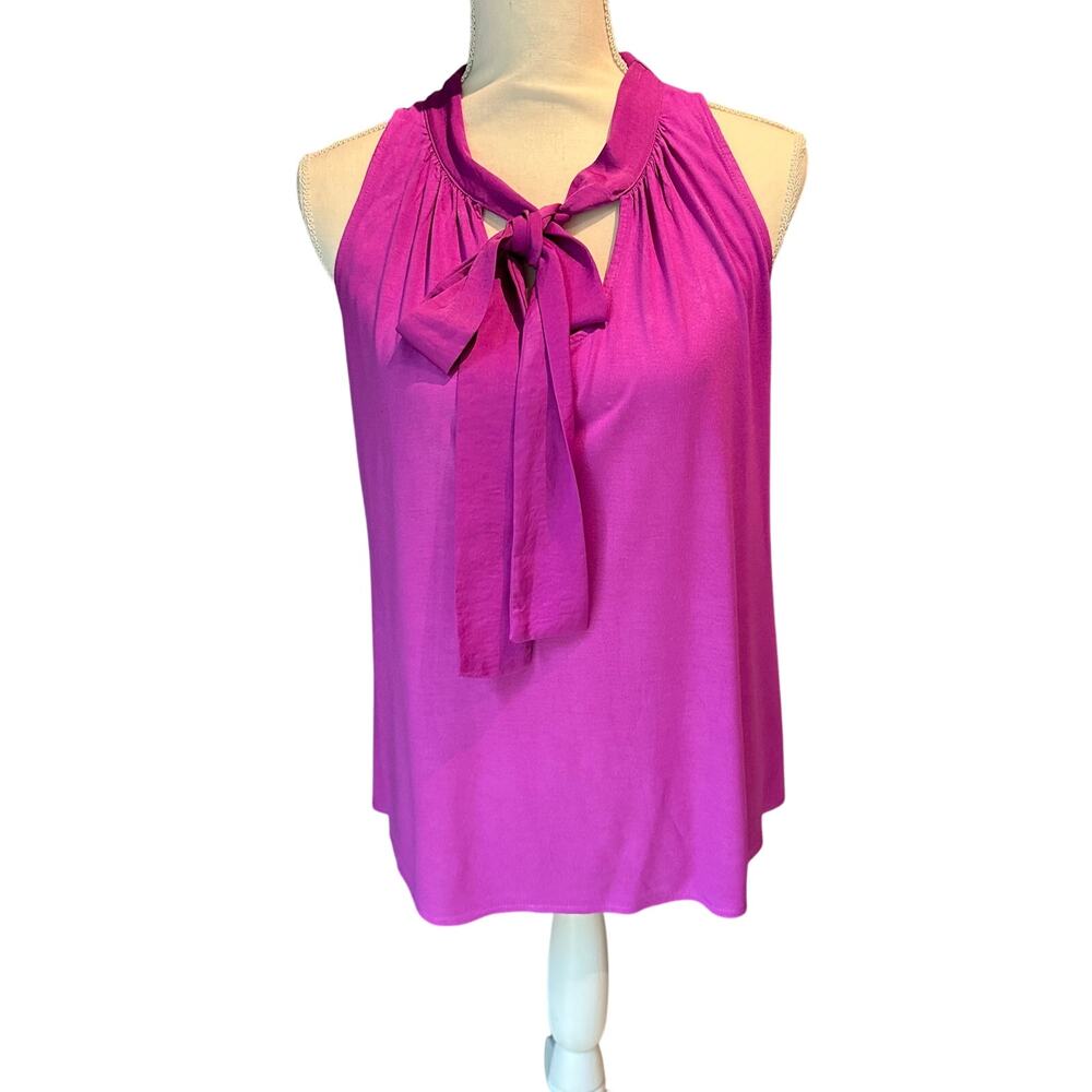 Banana Republic Size Small Fairy Boho Orchid Color Knit blouse Silky Bow neck